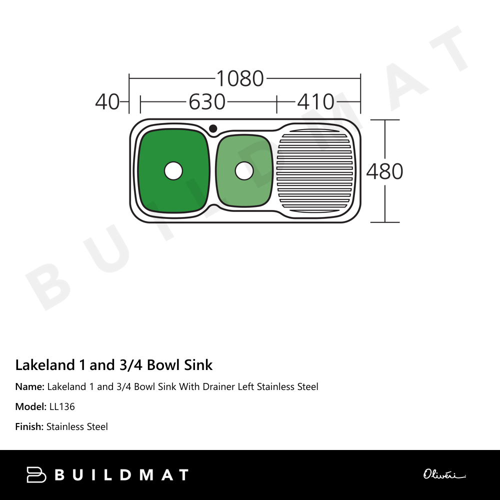 Lakeland 1 And 3/4 Bowl Sink With Drainer Left Stainless Steel