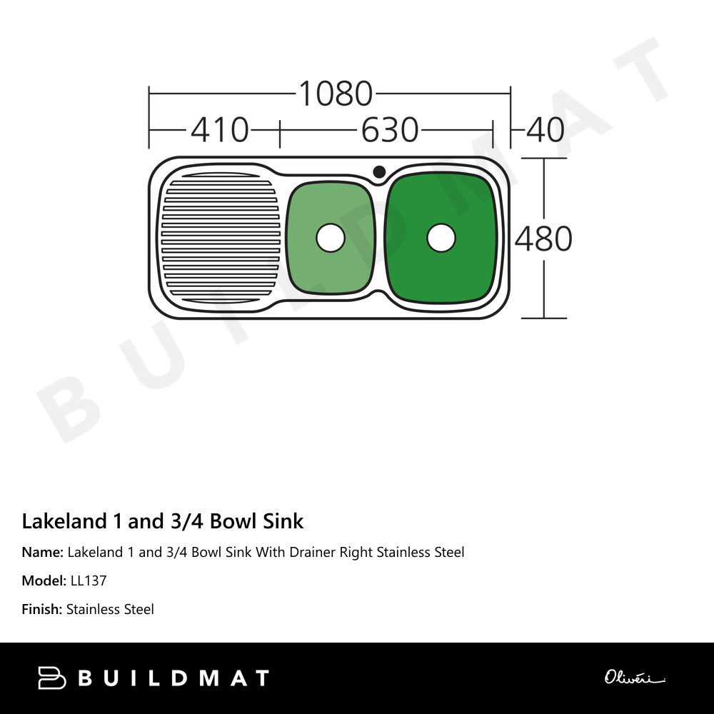 Lakeland 1 And 3/4 Bowl Sink With Drainer Right Stainless Steel