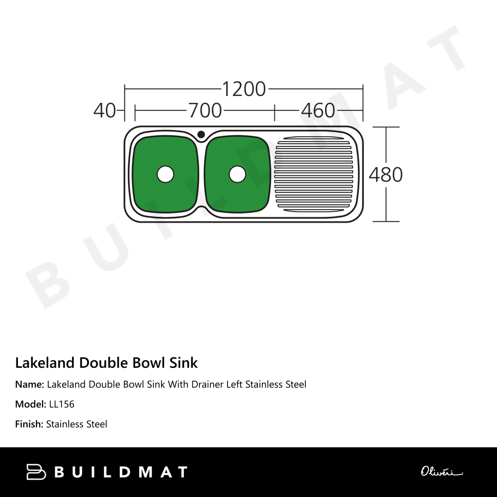 Lakeland Double Bowl Sink With Drainer Left Stainless Steel