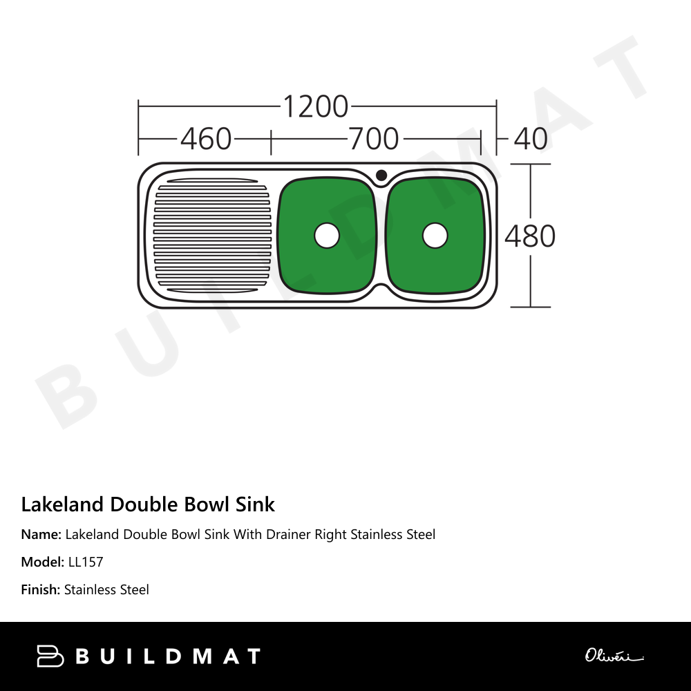 Lakeland Double Bowl Sink With Drainer Right Stainless Steel