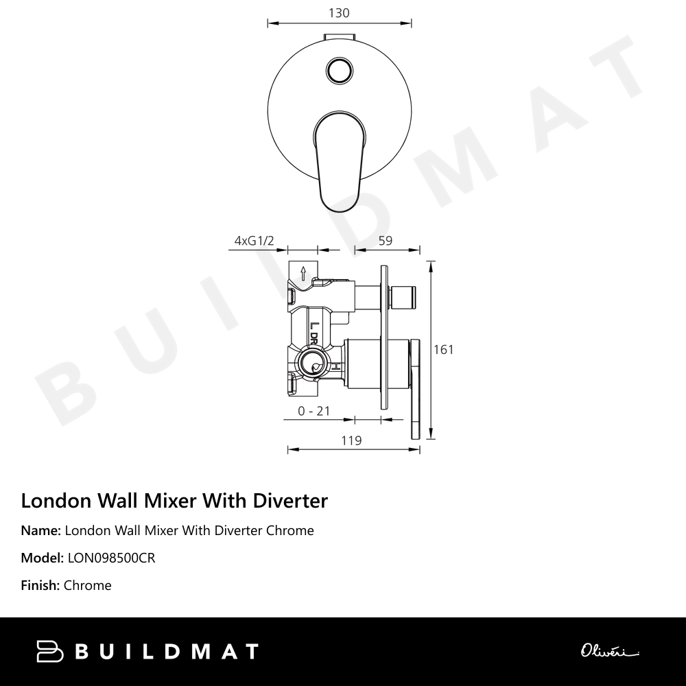 London Wall Mixer With Diverter Chrome