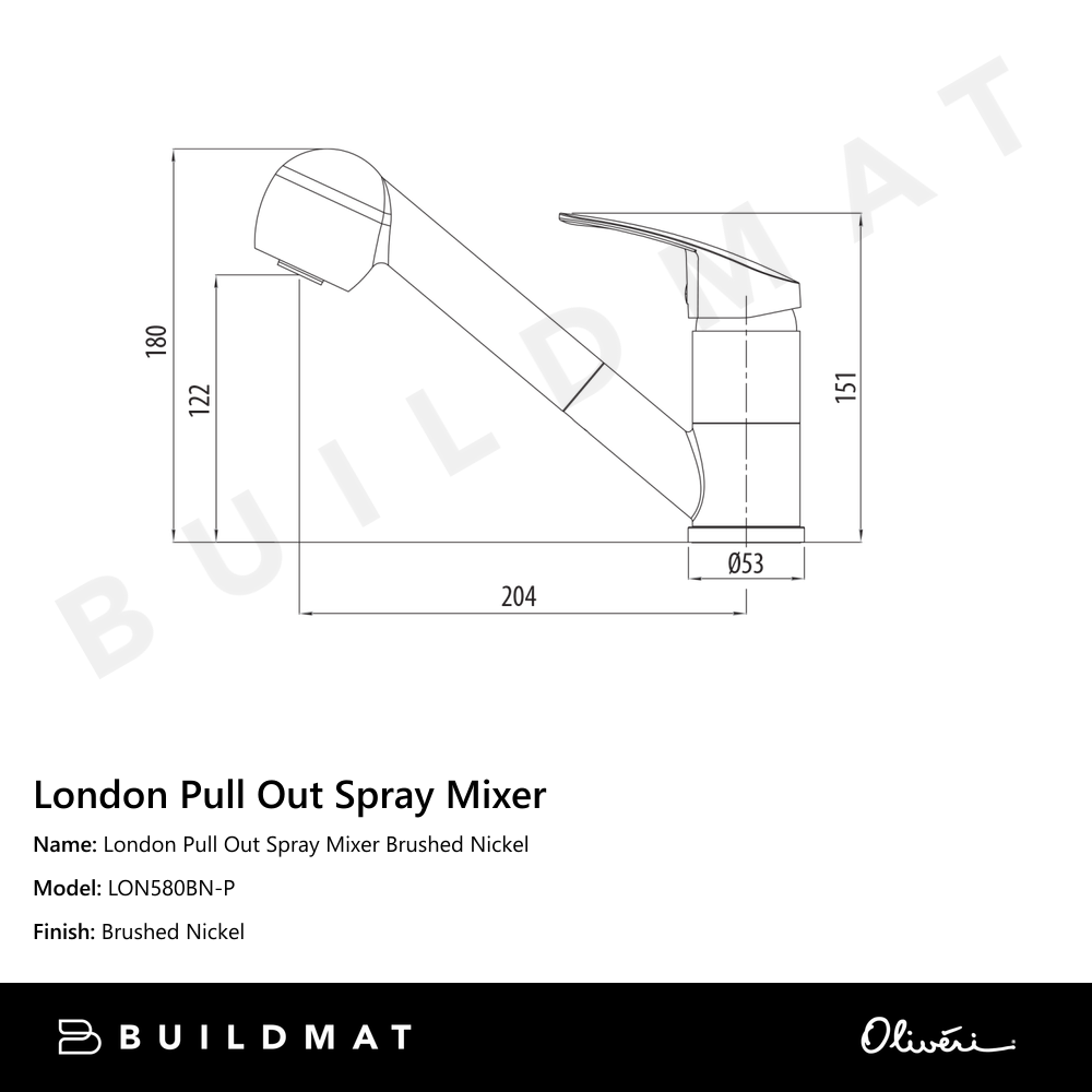 London Pull Out Spray Mixer Brushed Nickel