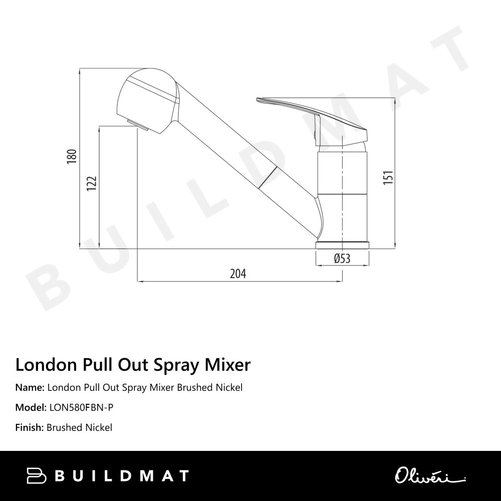 London Pull Out Spray Mixer Lead Free Brushed Nickel