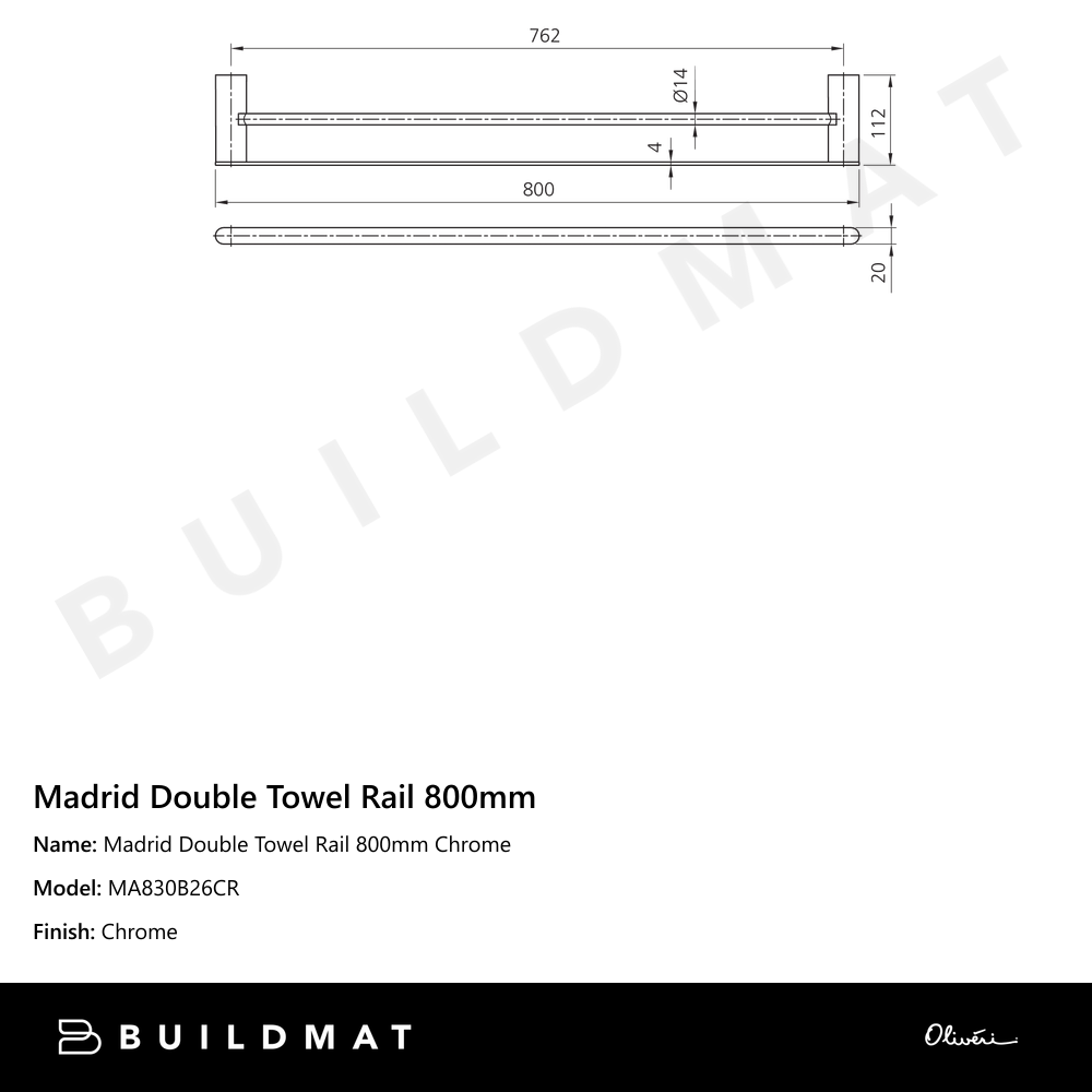 Madrid Double Towel Rail 800mm Chrome