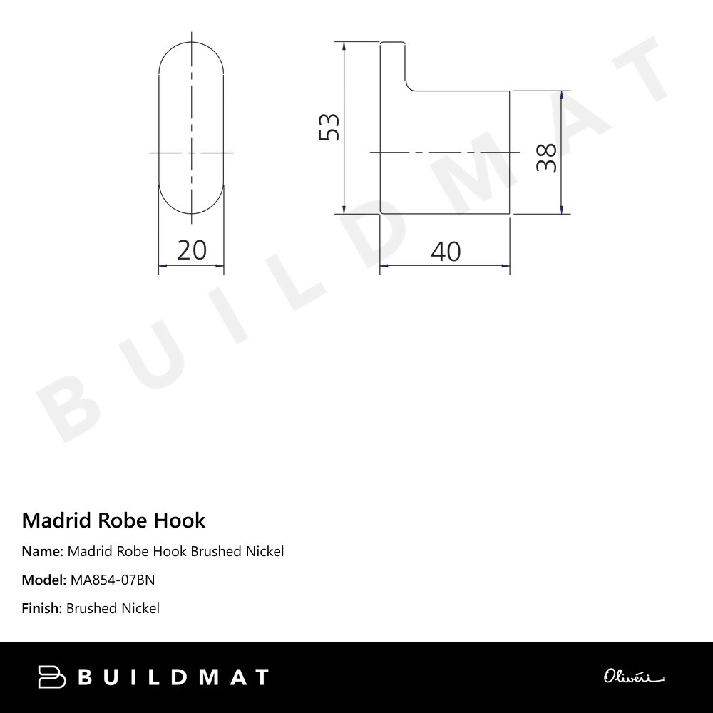 Madrid Robe Hook Brushed Nickel