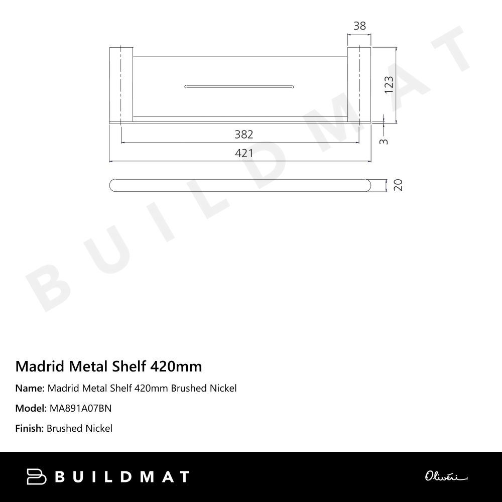 Madrid Metal Shelf 420mm Brushed Nickel