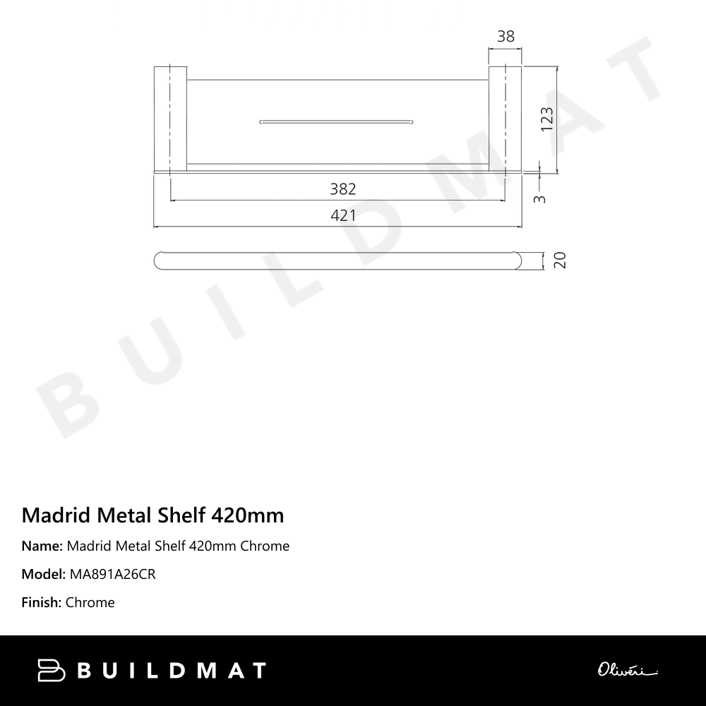 Madrid Metal Shelf 420mm Chrome