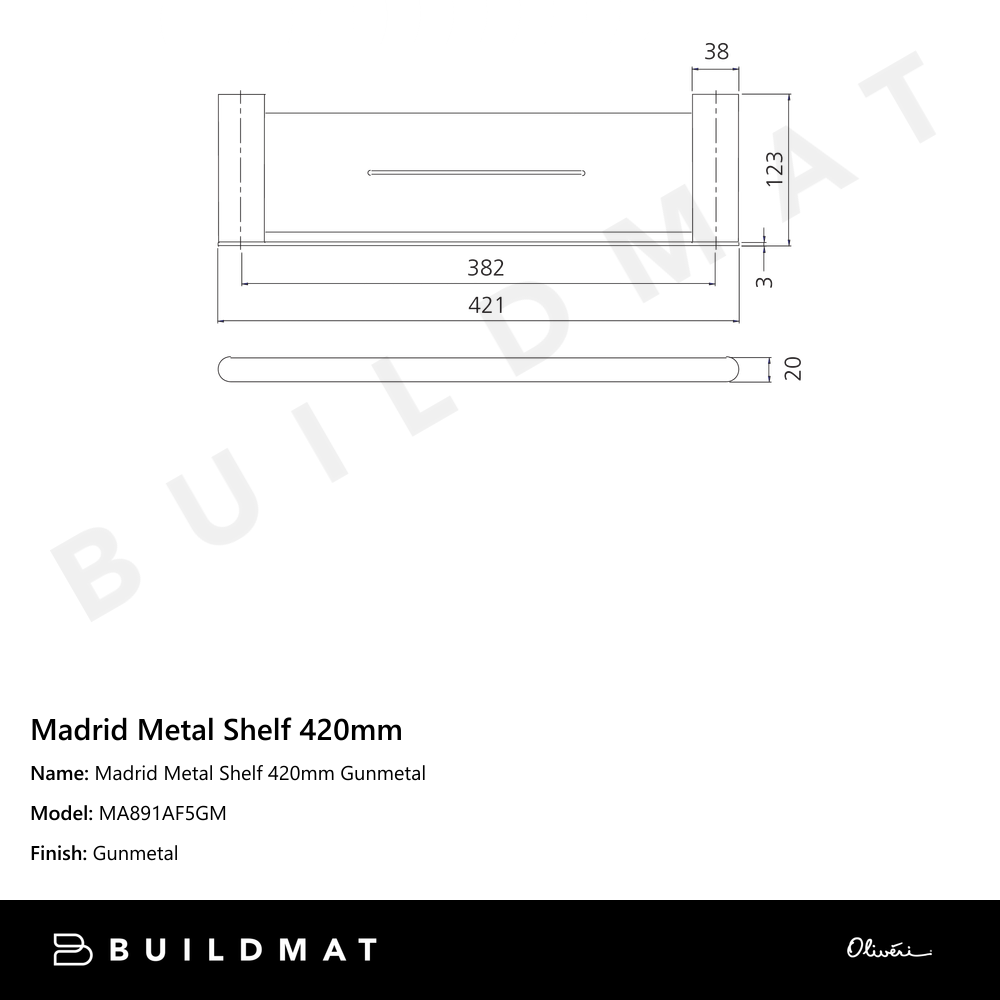 Madrid Metal Shelf 420mm Gunmetal