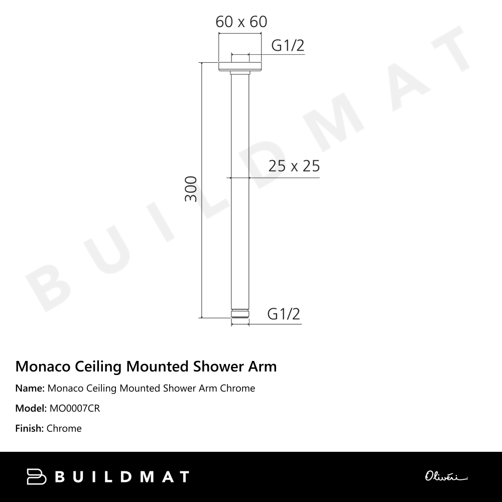 Monaco Ceiling Mounted Shower Arm Chrome