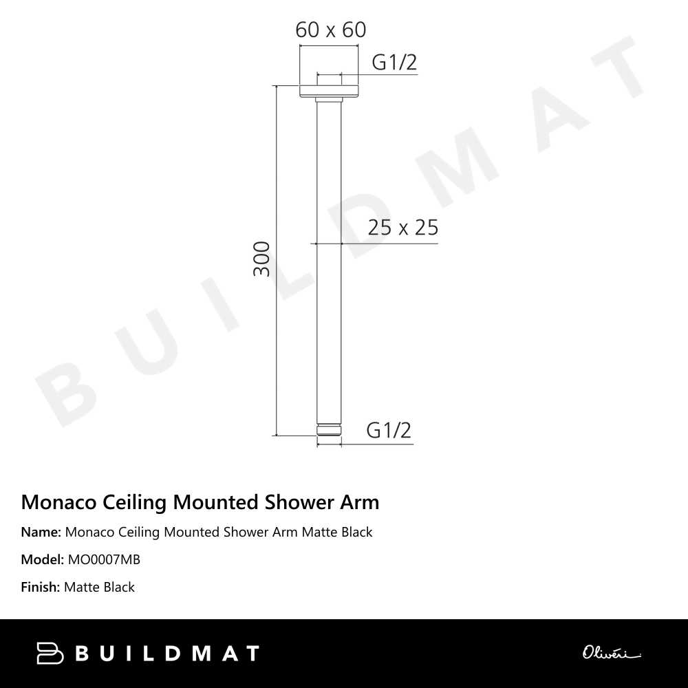 Monaco Ceiling Mounted Shower Arm Matte Black