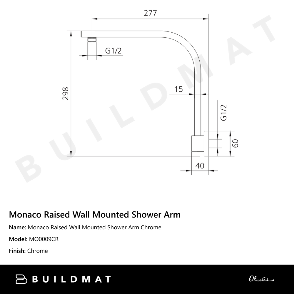 Monaco Raised Wall Mounted Shower Arm Chrome