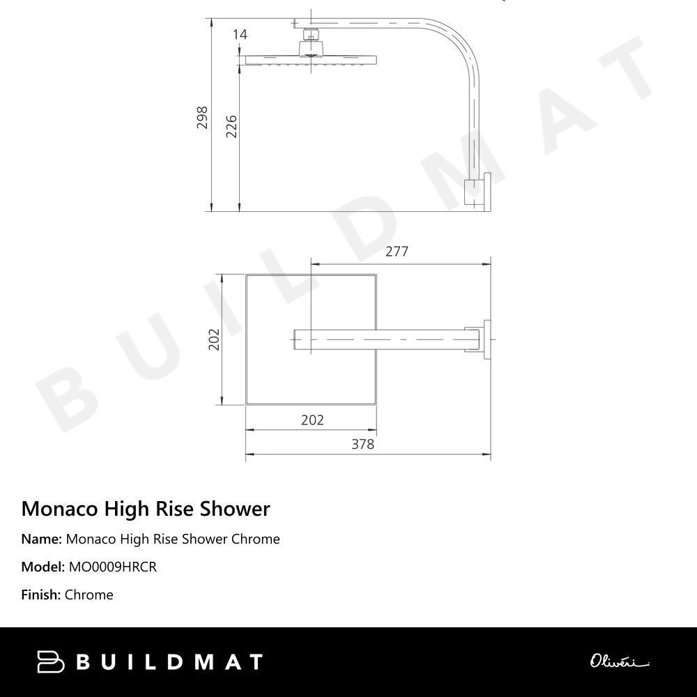 Monaco High Rise Shower Chrome