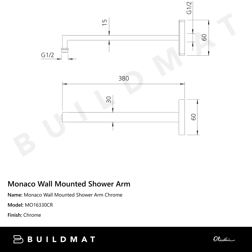 Monaco Wall Mounted Shower Arm Chrome