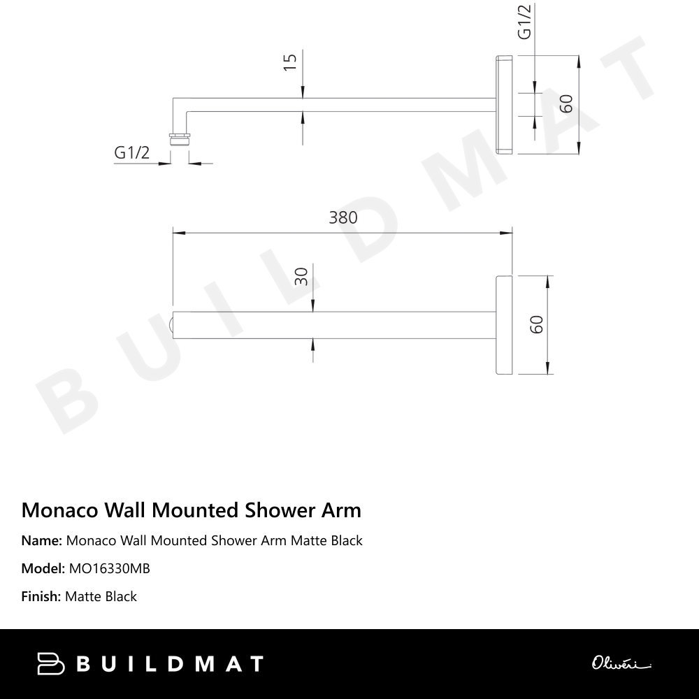 Monaco Wall Mounted Shower Arm Matte Black