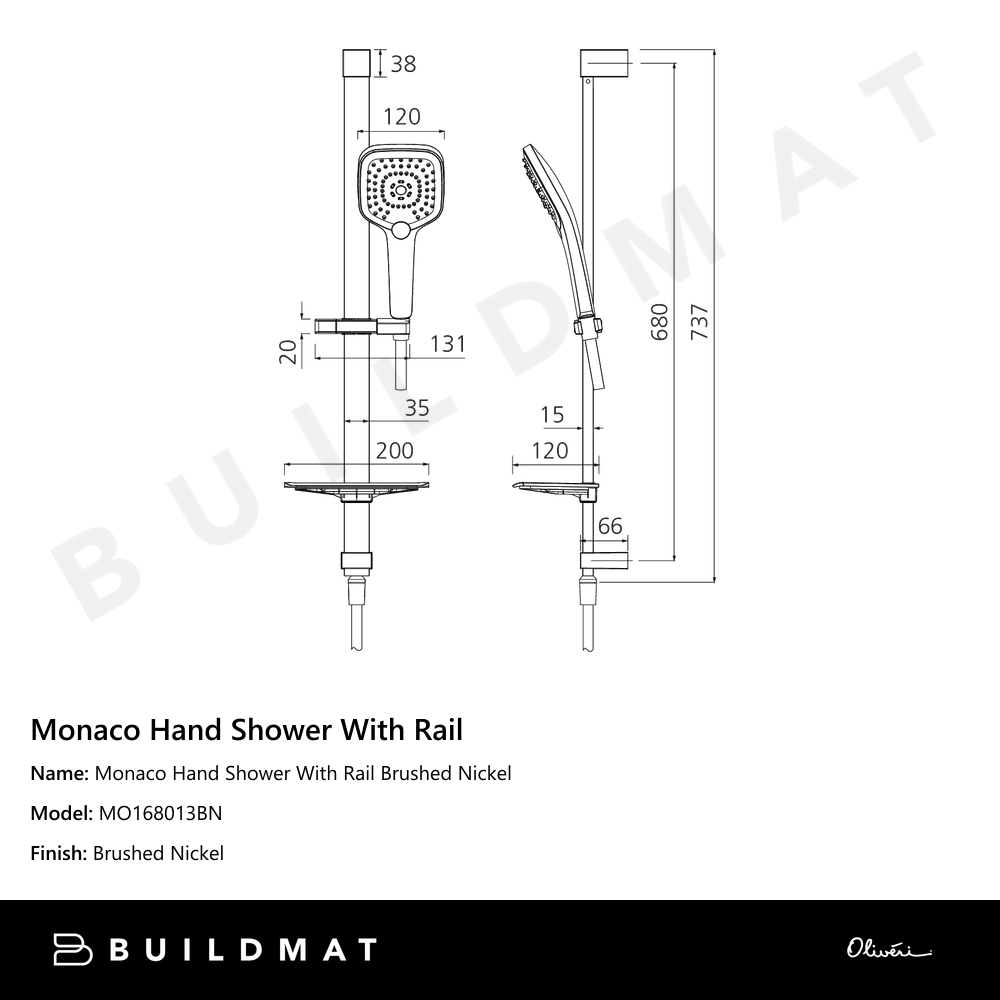 Monaco Hand Shower With Rail Brushed Nickel