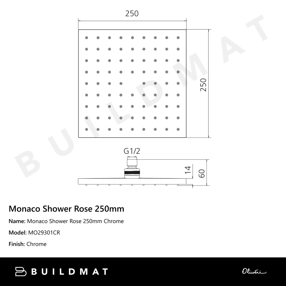 Monaco Shower Rose 250mm Chrome