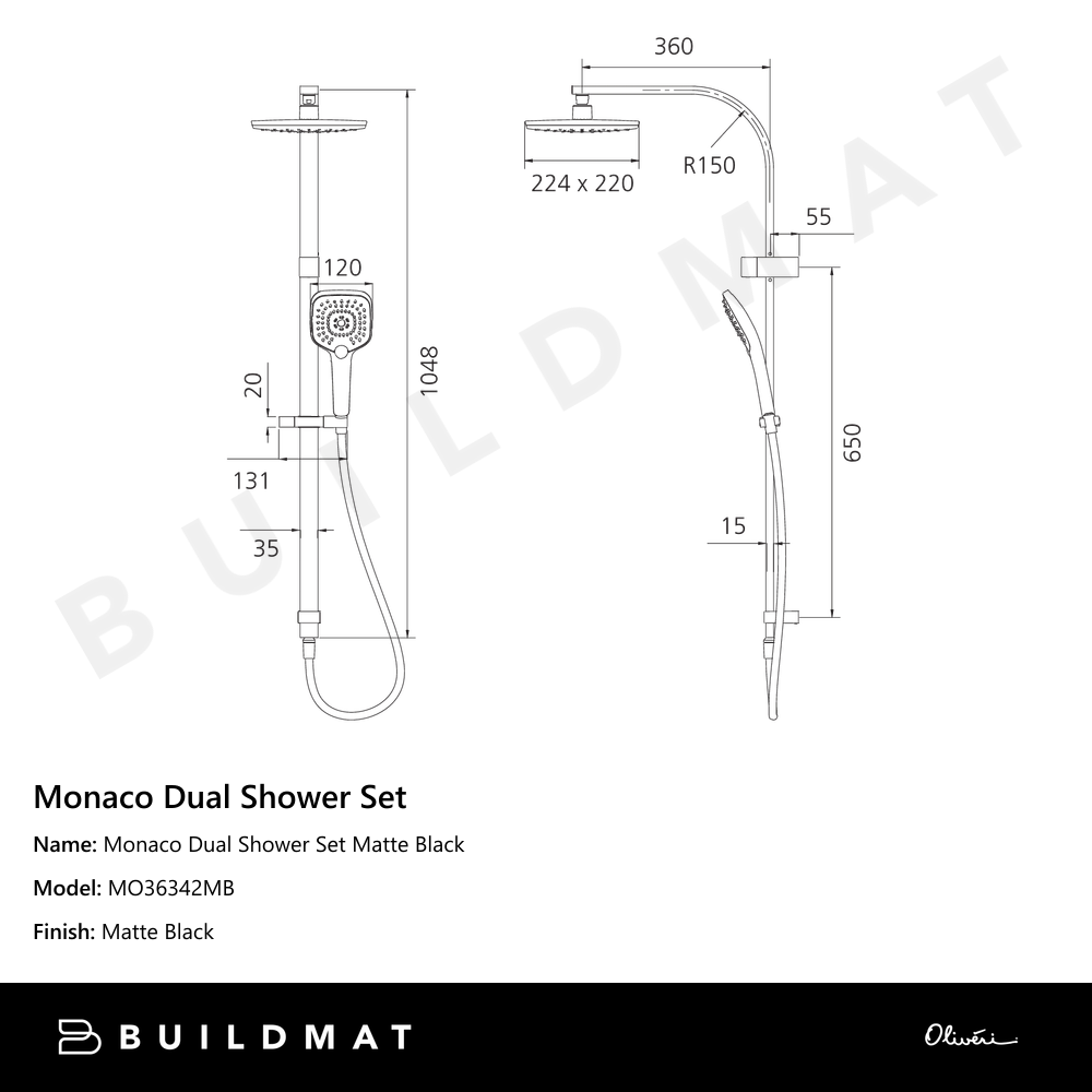 Monaco Dual Shower Set Matte Black