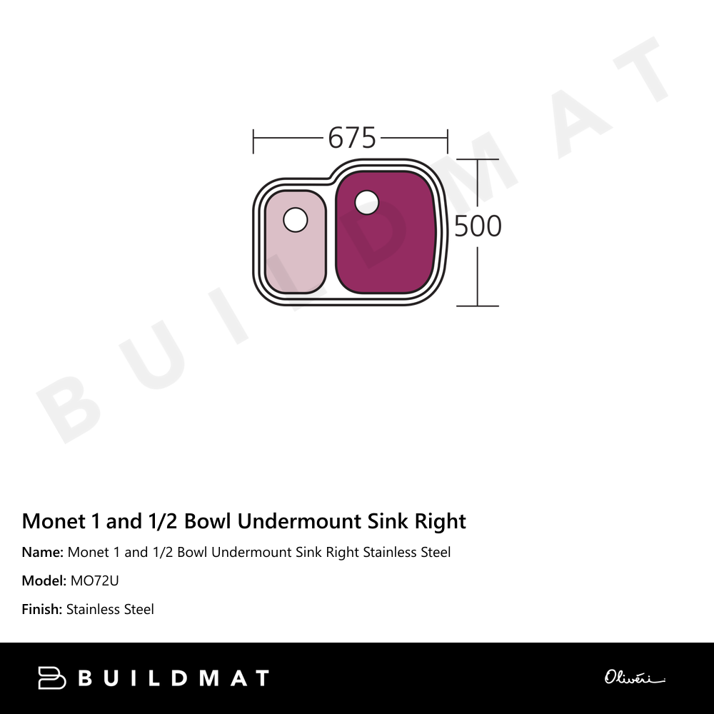 Monet 1 And 1/2 Bowl Undermount Sink Right Stainless Steel
