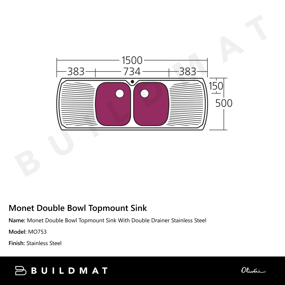 Monet Double Bowl Topmount Sink With Double Drainer Stainless Steel