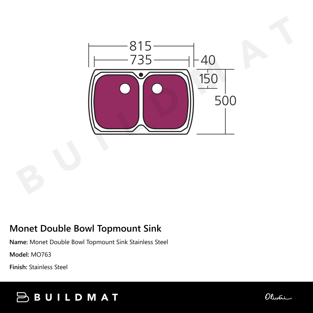 Monet Double Bowl Topmount Sink Stainless Steel