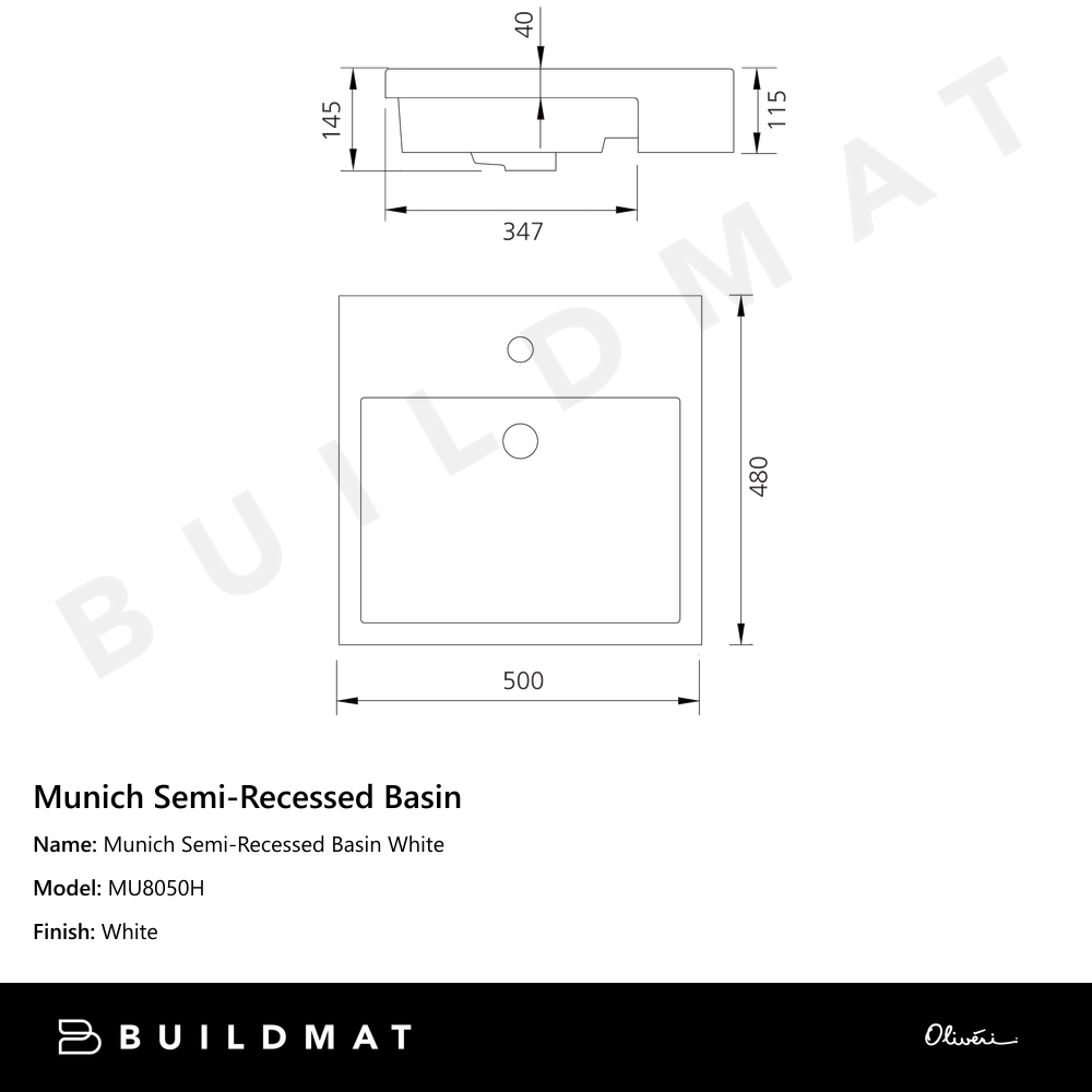 Munich Semi-Recessed Basin White