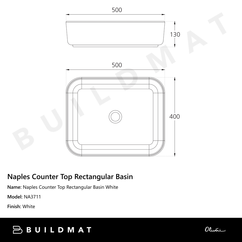 Naples Counter Top Rectangular Basin White