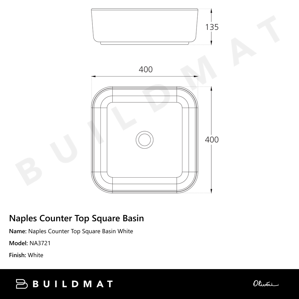 Naples Counter Top Square Basin White