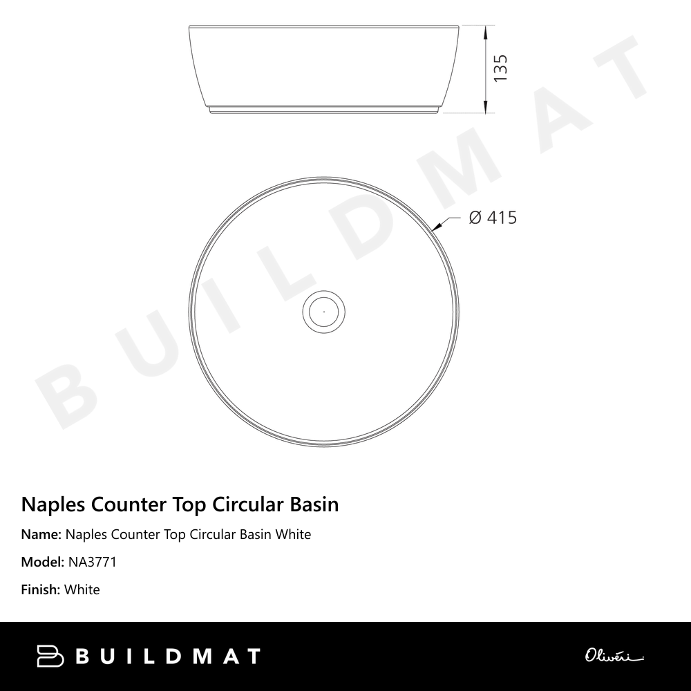 Naples Counter Top Circular Basin White