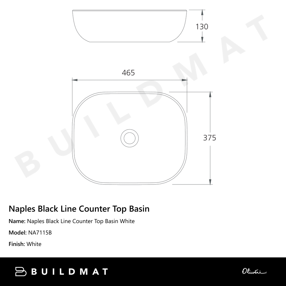 Naples Black Line Counter Top Basin White