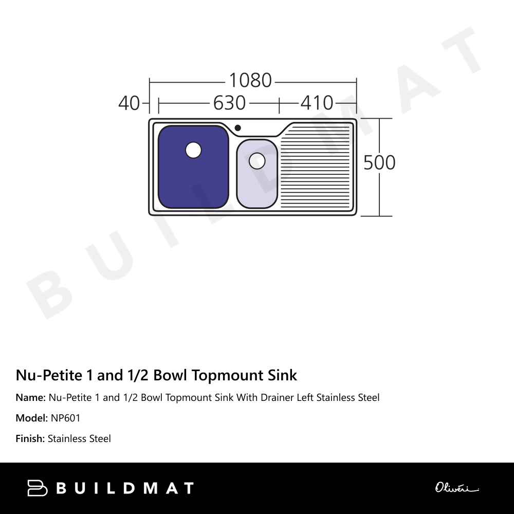 Nu-Petite 1 And 1/2 Bowl Topmount Sink With Drainer Left Stainless Steel