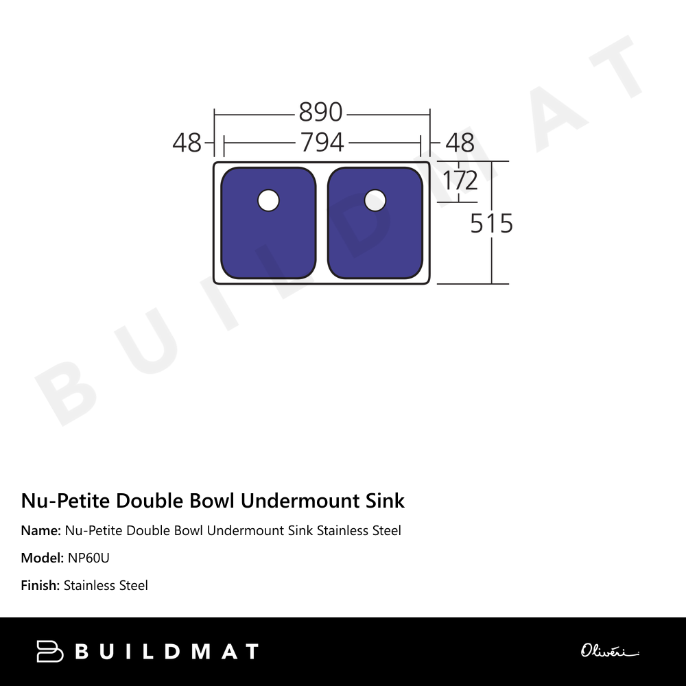 Nu-Petite Double Bowl Undermount Sink Stainless Steel