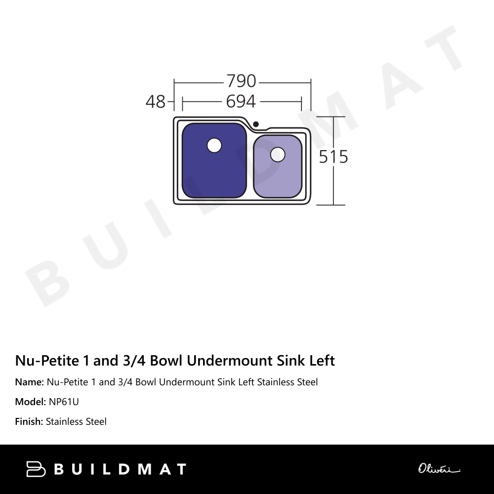 Nu-Petite 1 And 3/4 Bowl Undermount Sink Left Stainless Steel