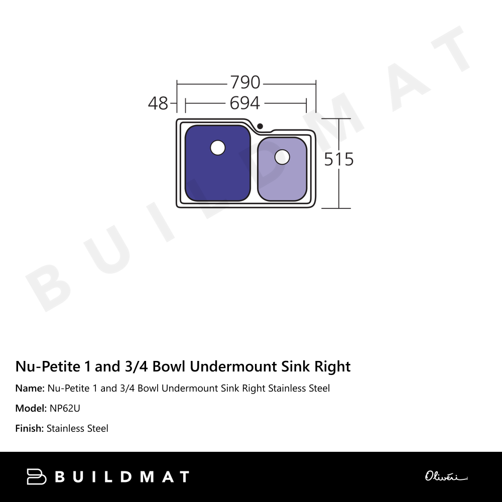 Nu-Petite 1 And 3/4 Bowl Undermount Sink Right Stainless Steel