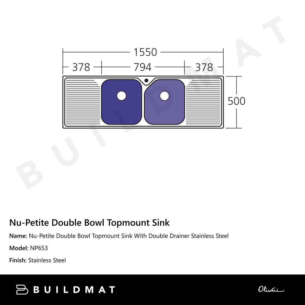 Nu-Petite Double Bowl Topmount Sink With Double Drainer Stainless Steel