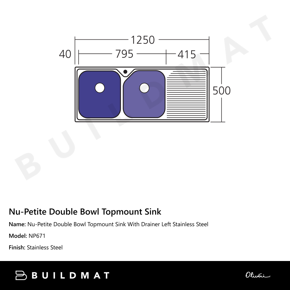 Nu-Petite Double Bowl Topmount Sink With Drainer Left Stainless Steel