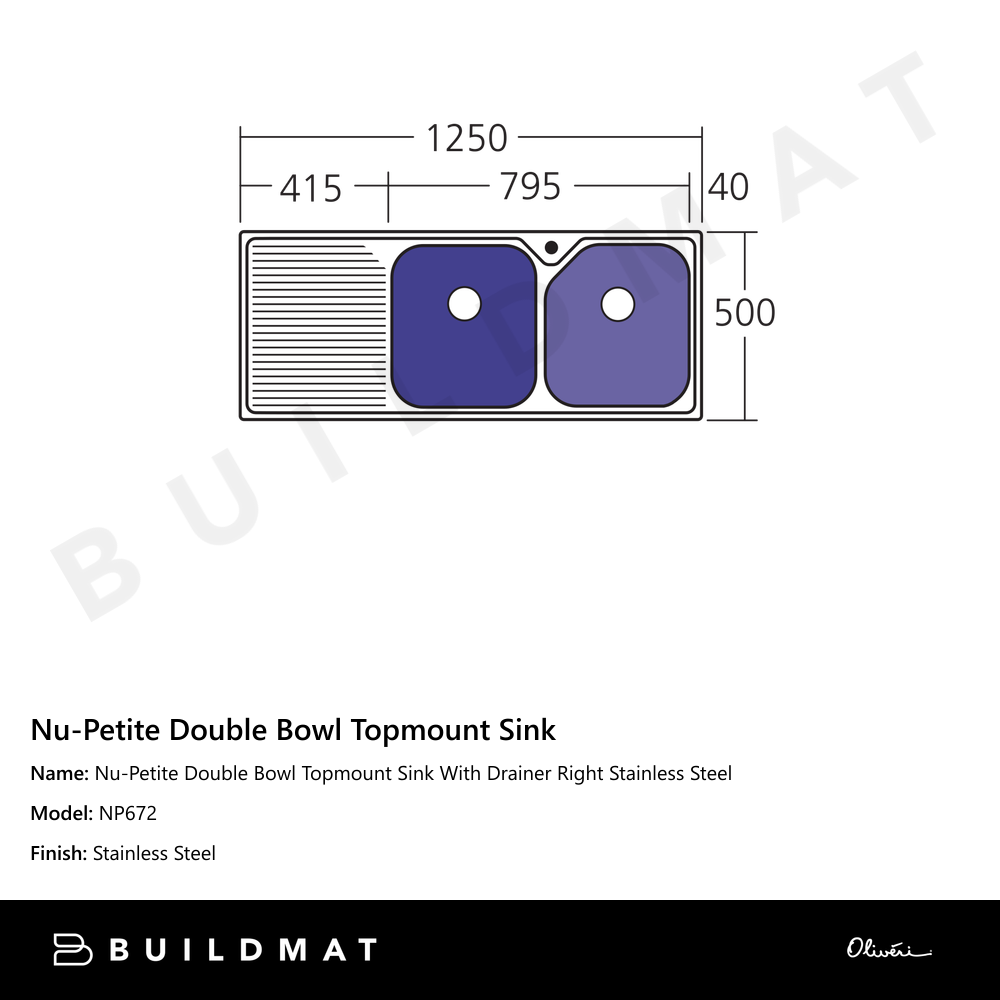 Nu-Petite Double Bowl Topmount Sink With Drainer Right Stainless Steel