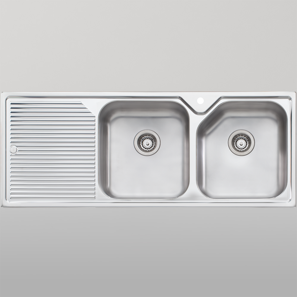 Nu-Petite Double Bowl Topmount Sink With Drainer Right Stainless Steel