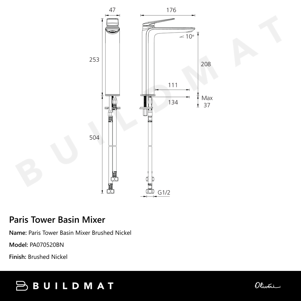 Paris Tower Basin Mixer Brushed Nickel