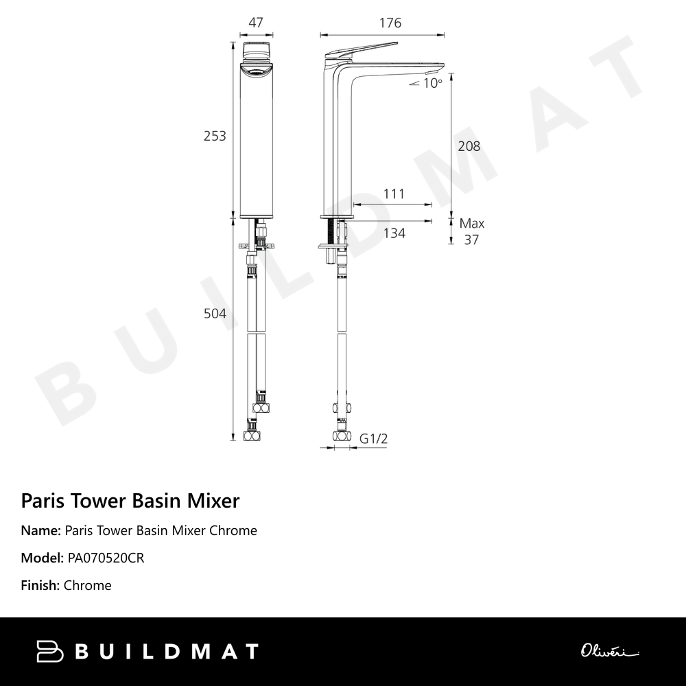 Paris Tower Basin Mixer Chrome