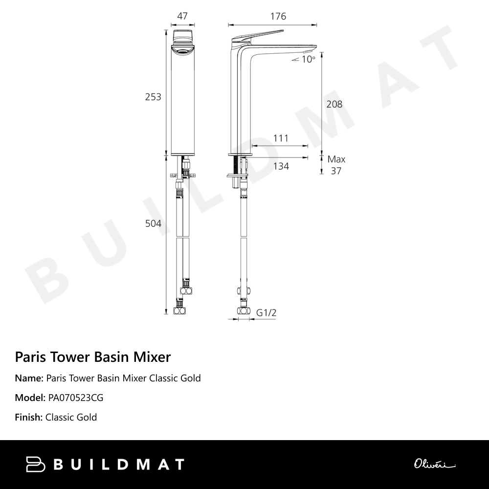 Paris Tower Basin Mixer Classic Gold