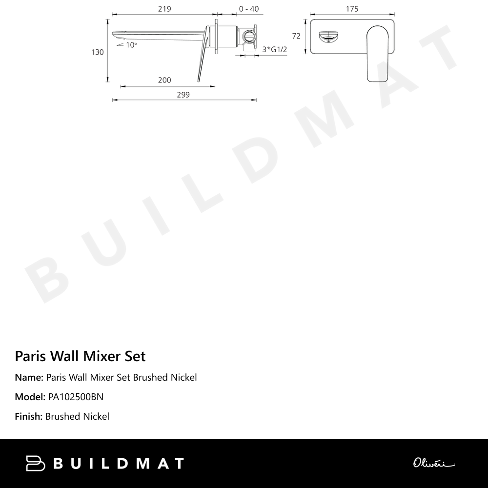 Paris Wall Mixer Set Brushed Nickel