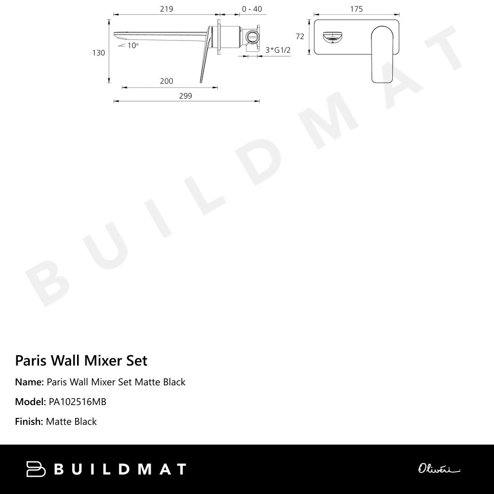 Paris Wall Mixer Set Matte Black