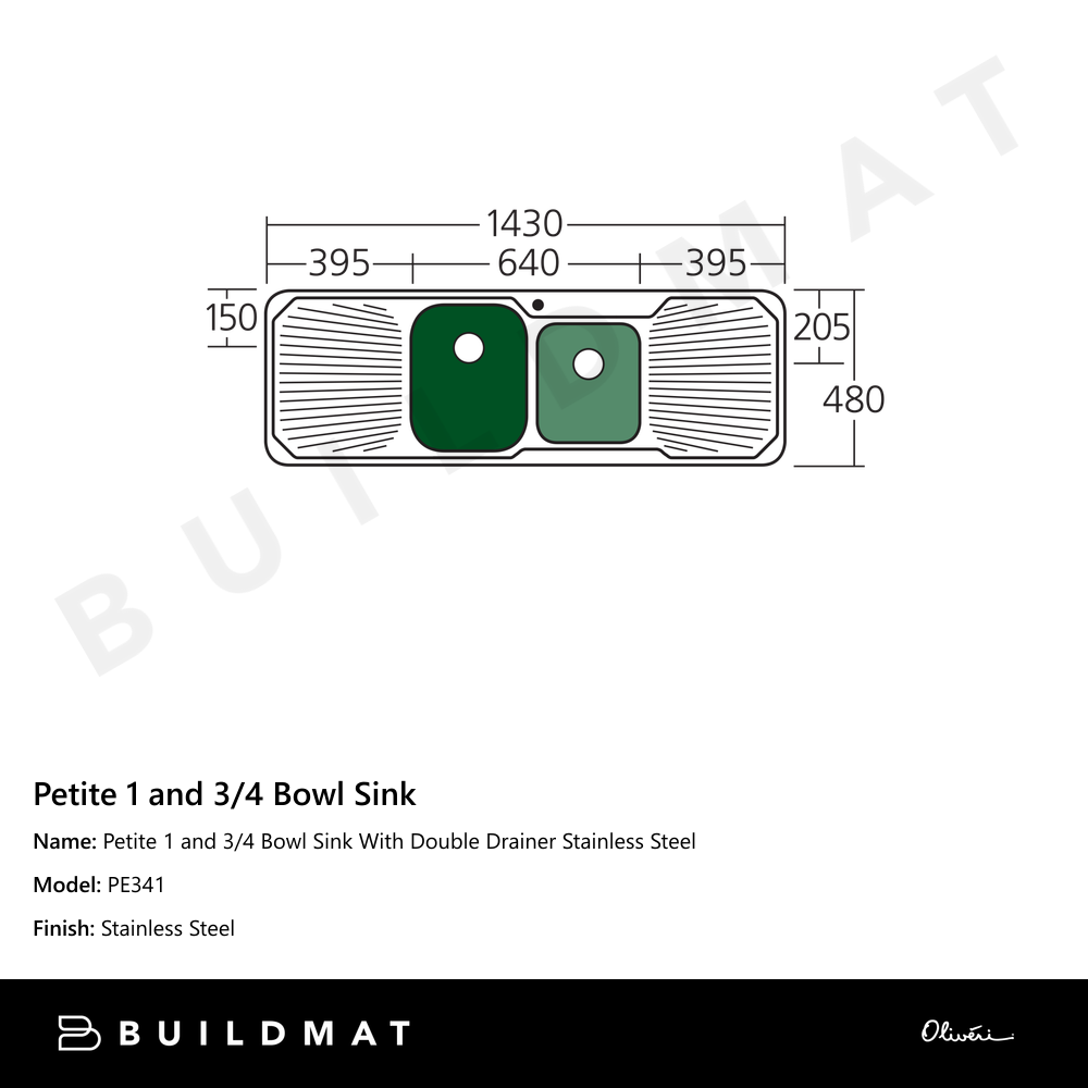 Petite 1 And 3/4 Bowl Sink With Double Drainer Stainless Steel