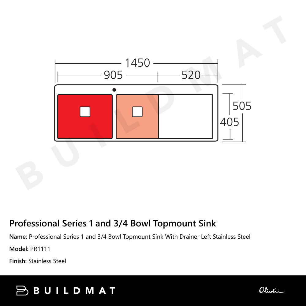 Professional Series 1 And 3/4 Bowl Topmount Sink With Drainer Left Stainless Steel