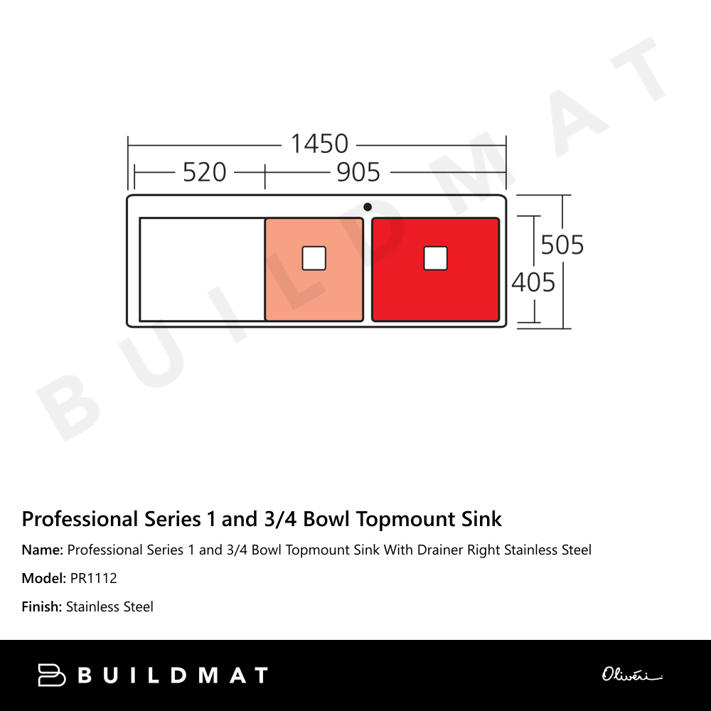 Professional Series 1 And 3/4 Bowl Topmount Sink With Drainer Right Stainless Steel