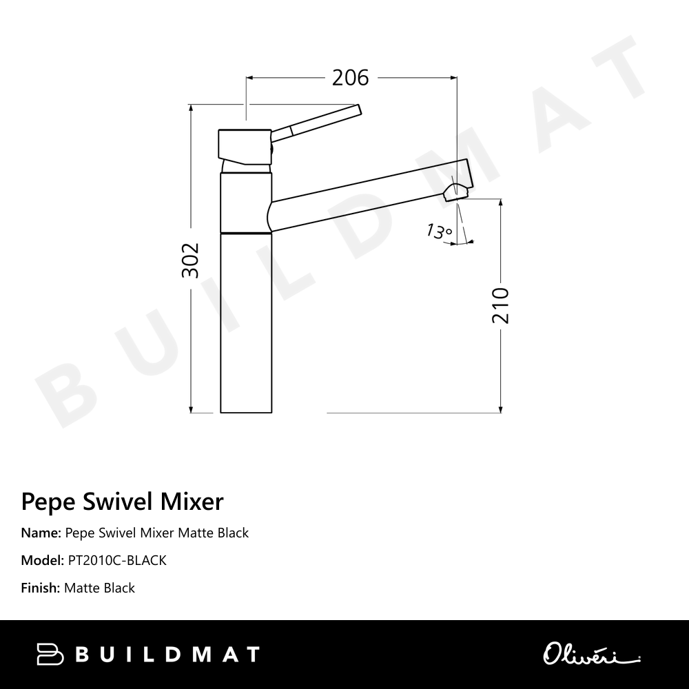 Pepe Swivel Mixer Matte Black