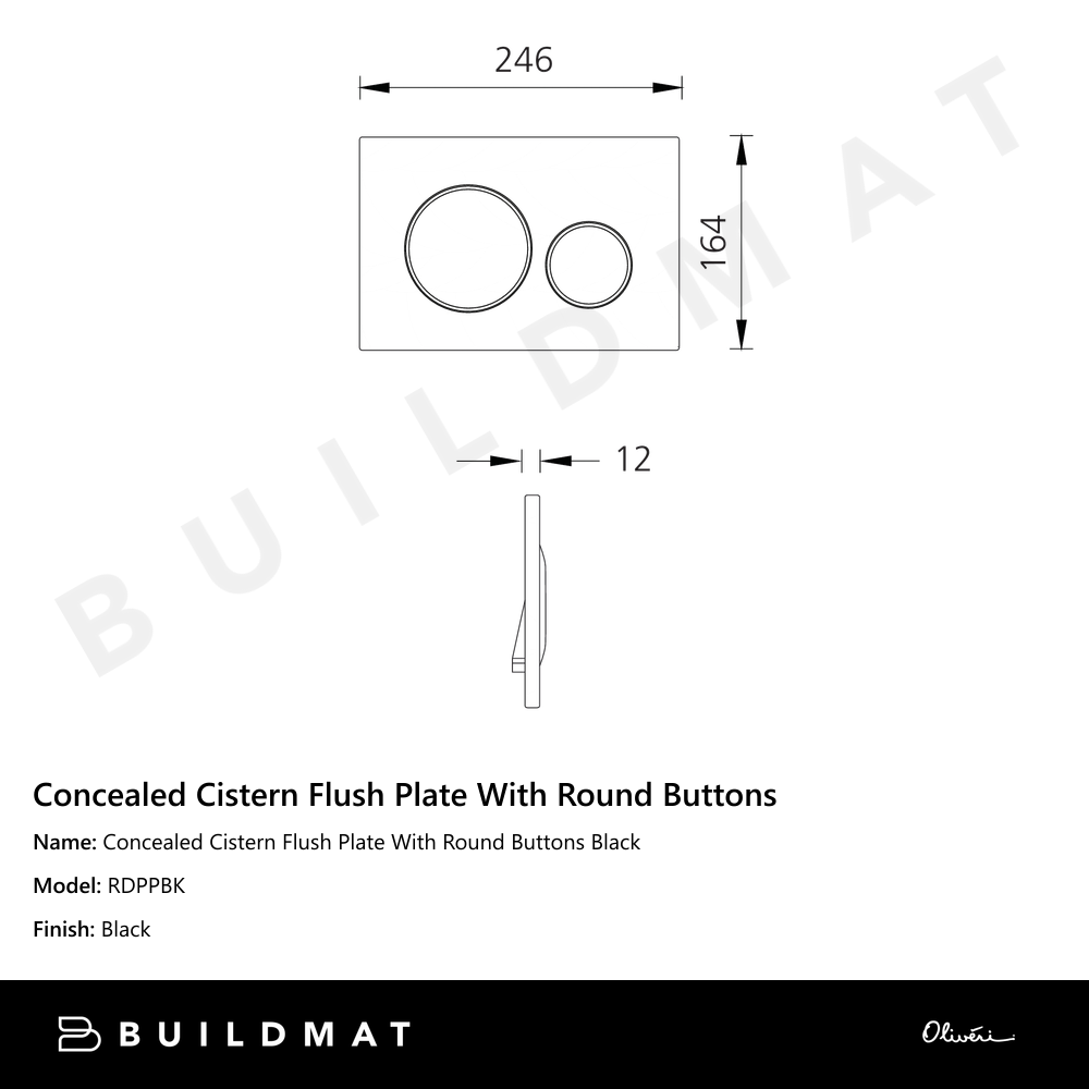 Concealed Cistern Flush Plate With Round Buttons Black