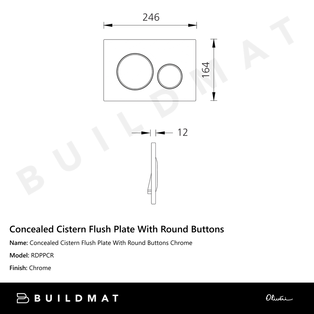 Concealed Cistern Flush Plate With Round Buttons Chrome