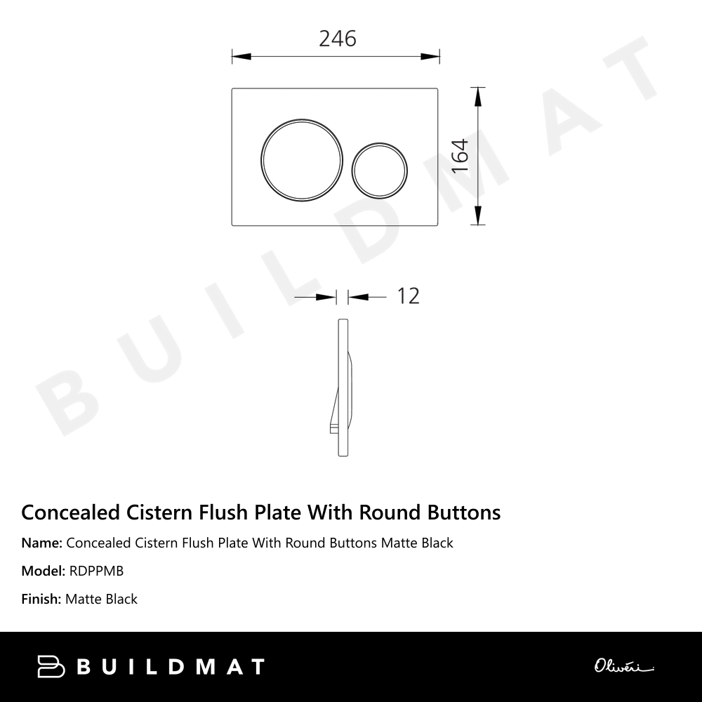 Concealed Cistern Flush Plate With Round Buttons Matte Black