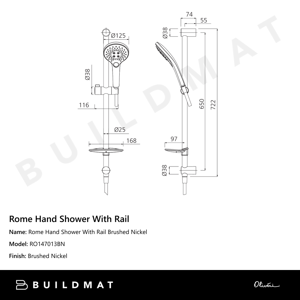 Rome Hand Shower With Rail Brushed Nickel